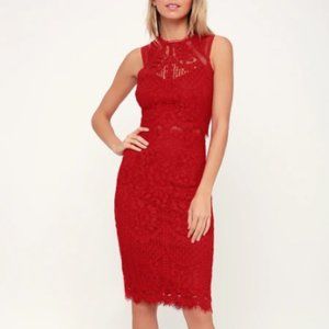 New Lulus Sweetness Red Lace Midi Dress Size Small